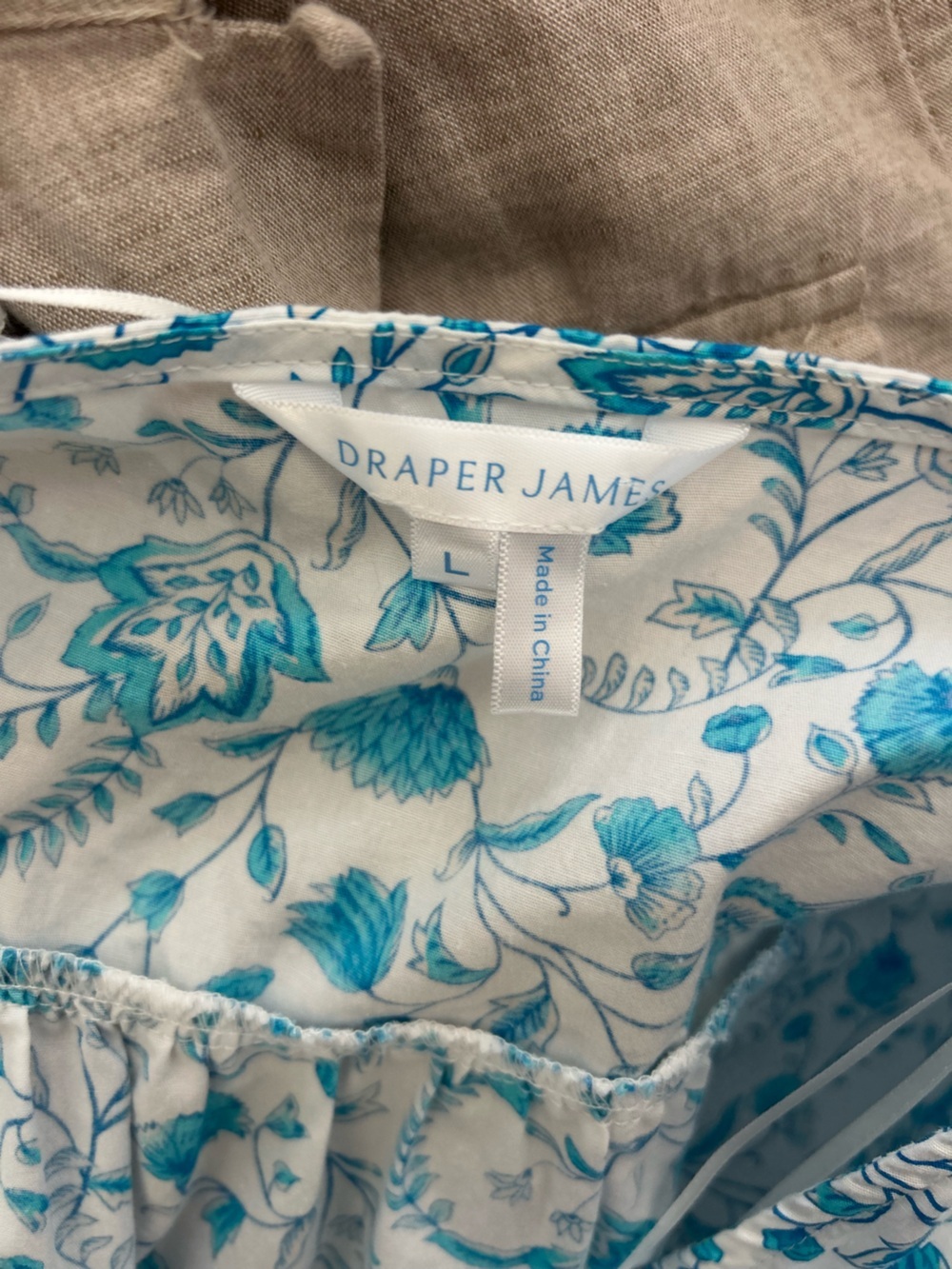 Draper James Blue Floral V-Neck Puff Sleeve Cotton Top - Picture 8 of 9